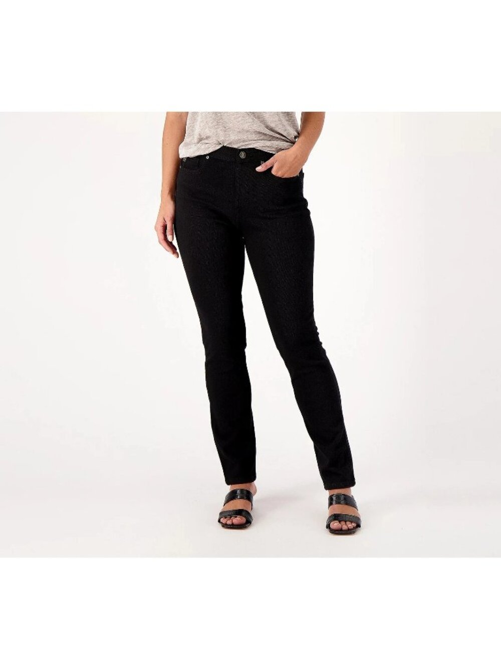 Belle by Kim Gravel Flexibelle Rollabelle Jeans Size 32W Petite Straight Black